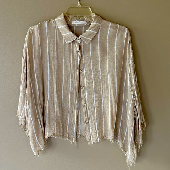 Mustard Seed Striped Women’s Blouse with Frayed Edges. Size M - Picture 1 of 6